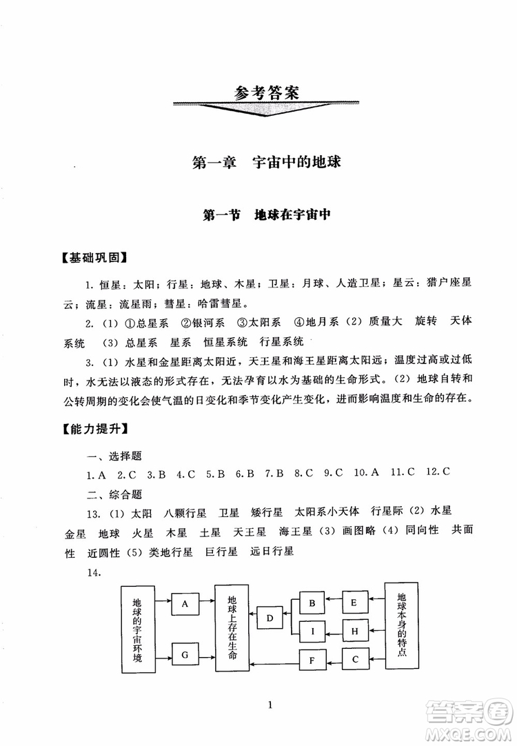 京師普教2018海淀名師伴你學(xué)同步學(xué)練測(cè)高中地理必修1參考答案