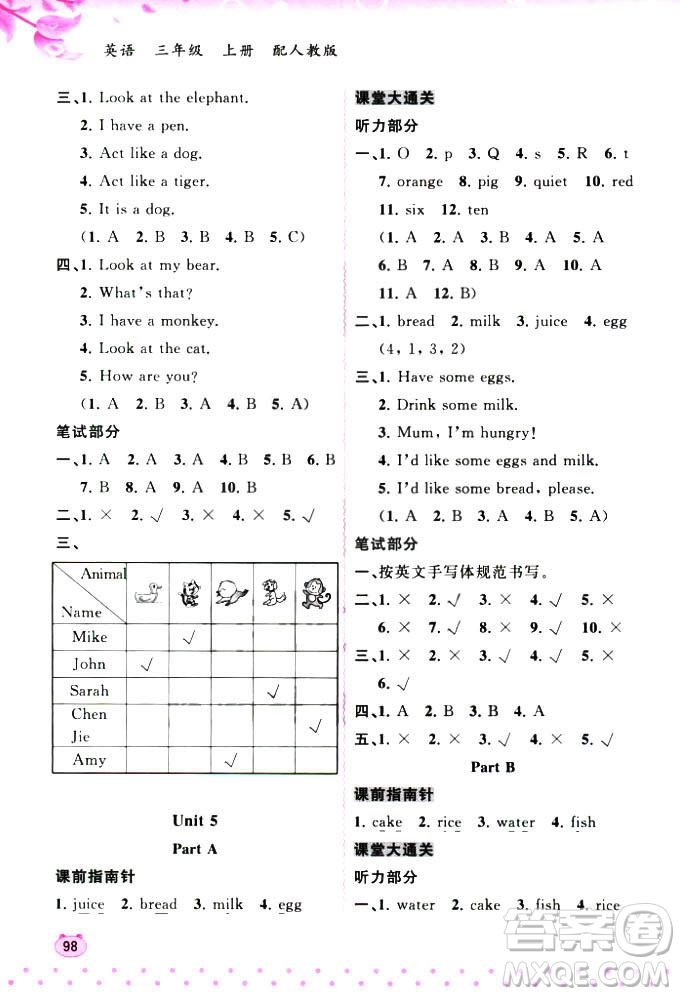 2018版新課程學(xué)習(xí)與測(cè)評(píng)同步學(xué)習(xí)英語(yǔ)三年級(jí)上冊(cè)人教版答案