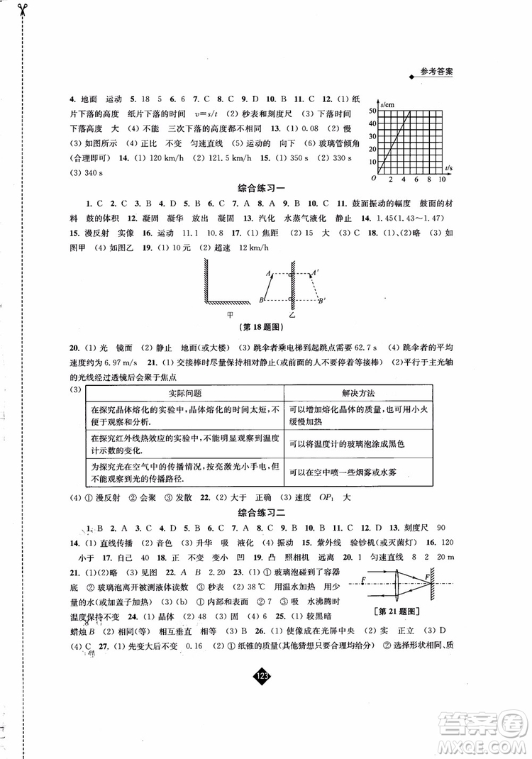 2018年秋蘇科版伴你學(xué)物理八年級(jí)上冊(cè)參考答案