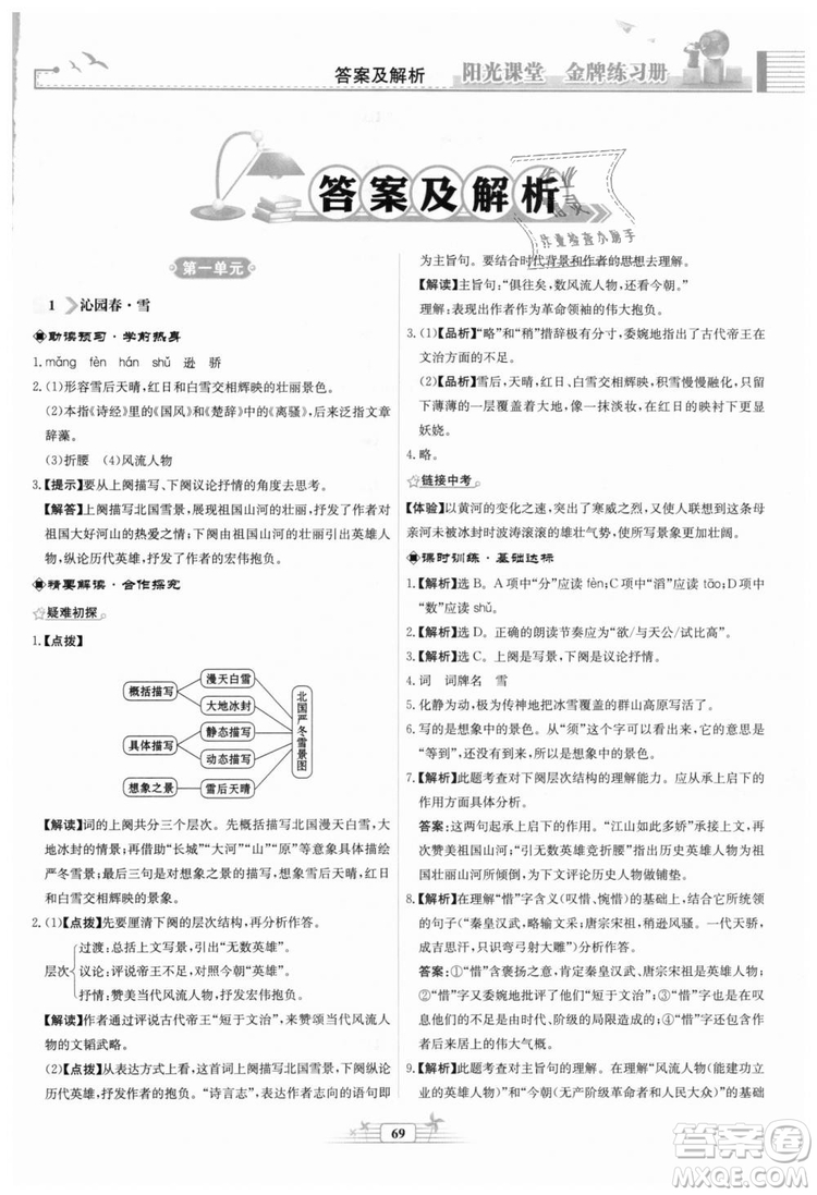 9787107328381福建專版2018秋陽(yáng)光課堂金牌練習(xí)冊(cè)語(yǔ)文九年級(jí)上冊(cè)人教版答案