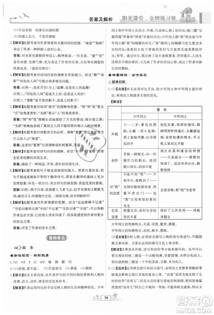 9787107328381福建專版2018秋陽(yáng)光課堂金牌練習(xí)冊(cè)語(yǔ)文九年級(jí)上冊(cè)人教版答案