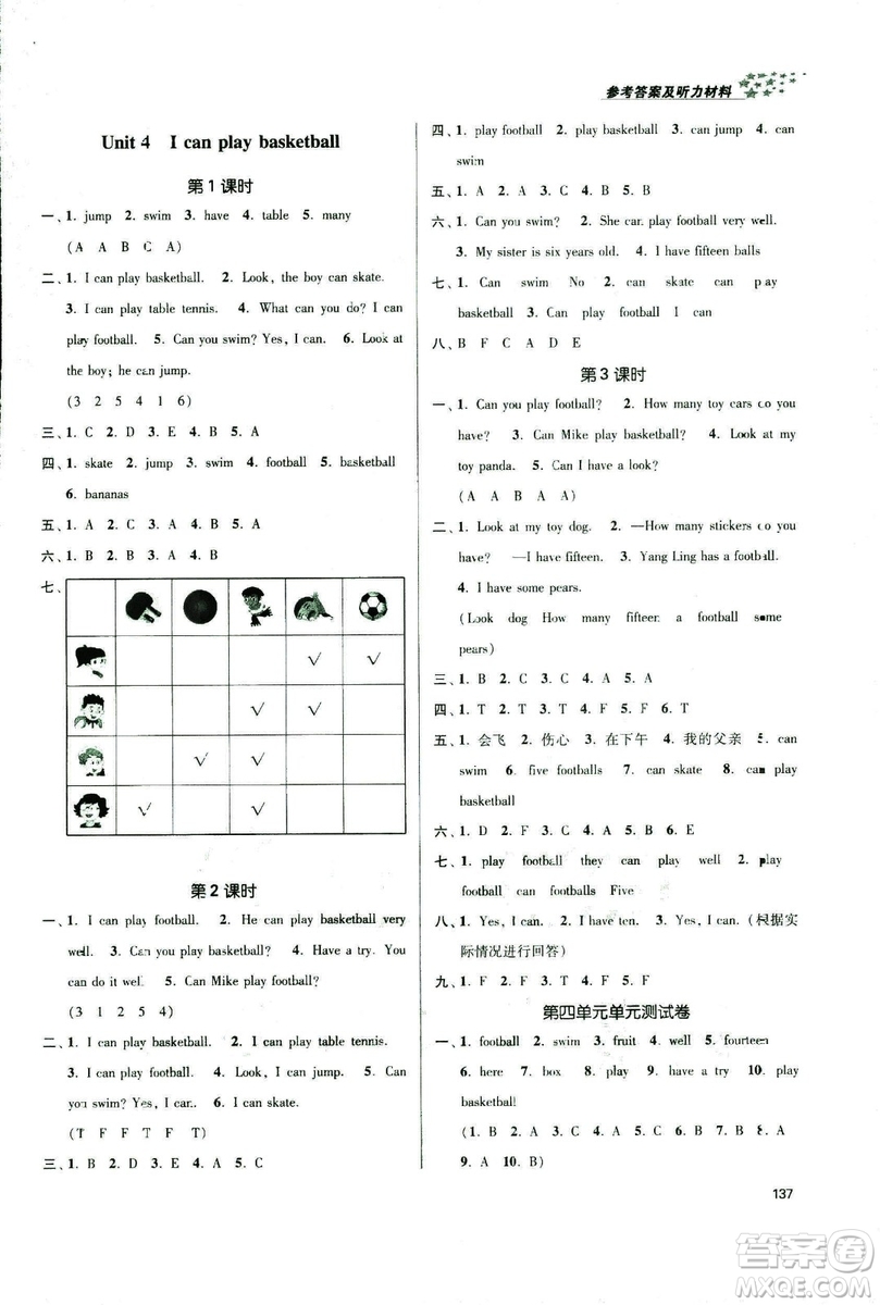 2018秋金3練課堂作業(yè)實(shí)驗(yàn)提高訓(xùn)練四年級上冊英語江蘇版答案