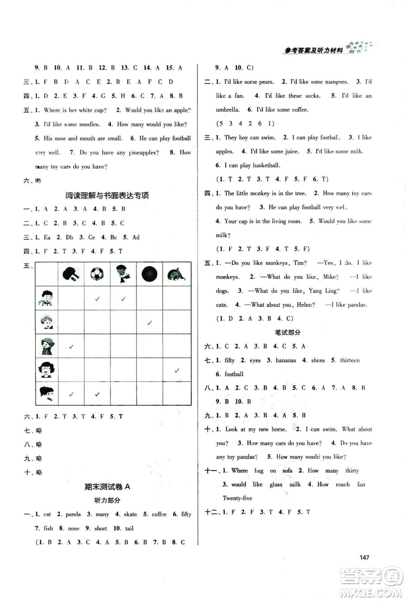 2018秋金3練課堂作業(yè)實(shí)驗(yàn)提高訓(xùn)練四年級上冊英語江蘇版答案