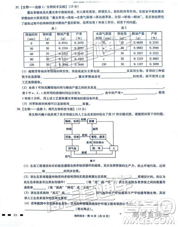 2019云師大附中高三第四次月考理綜試題及參考答案