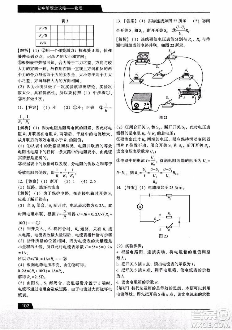 學而思2018初中解題全攻略物理參考答案