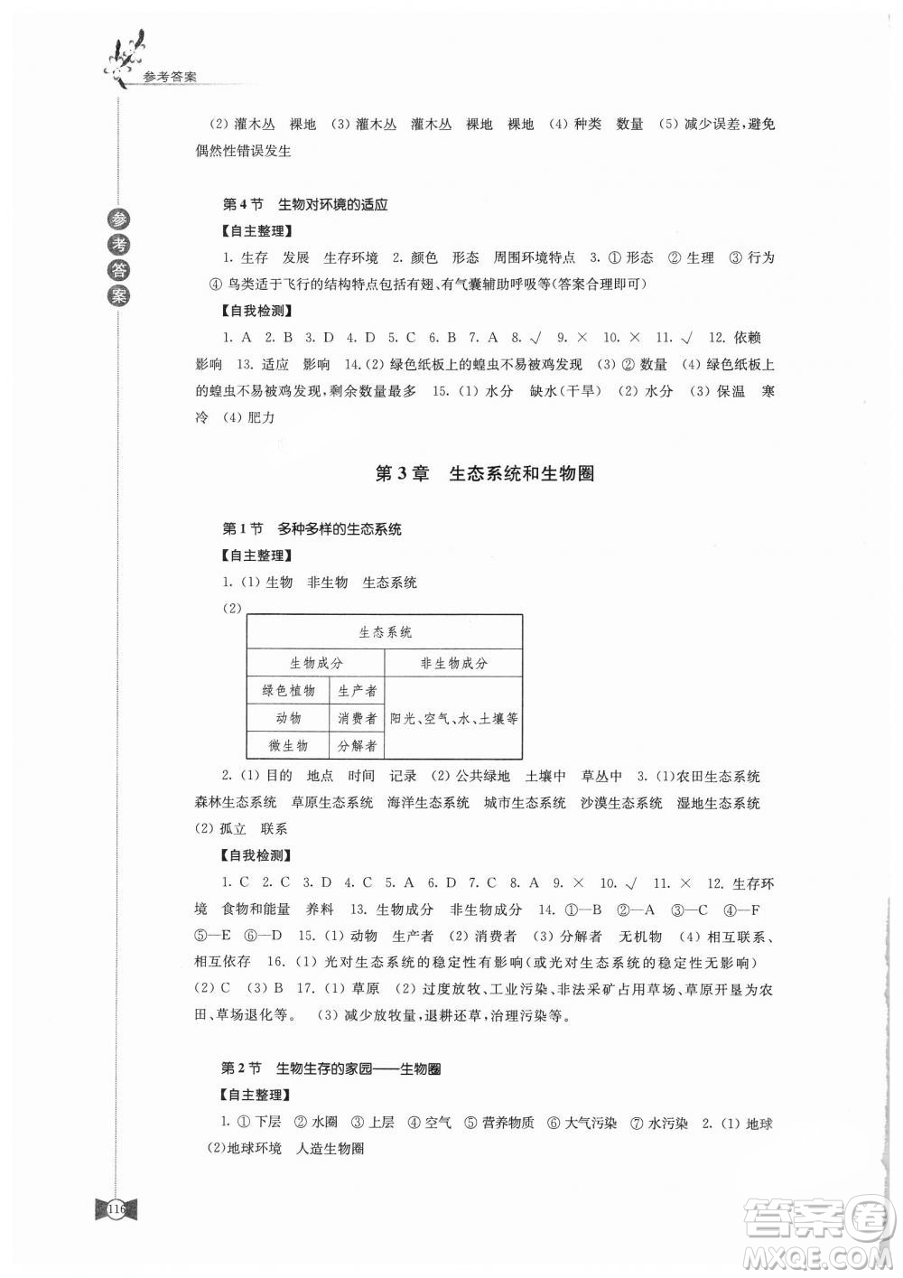 2018秋蘇教版學(xué)習(xí)與評(píng)價(jià)7年級(jí)上冊(cè)生物學(xué)答案