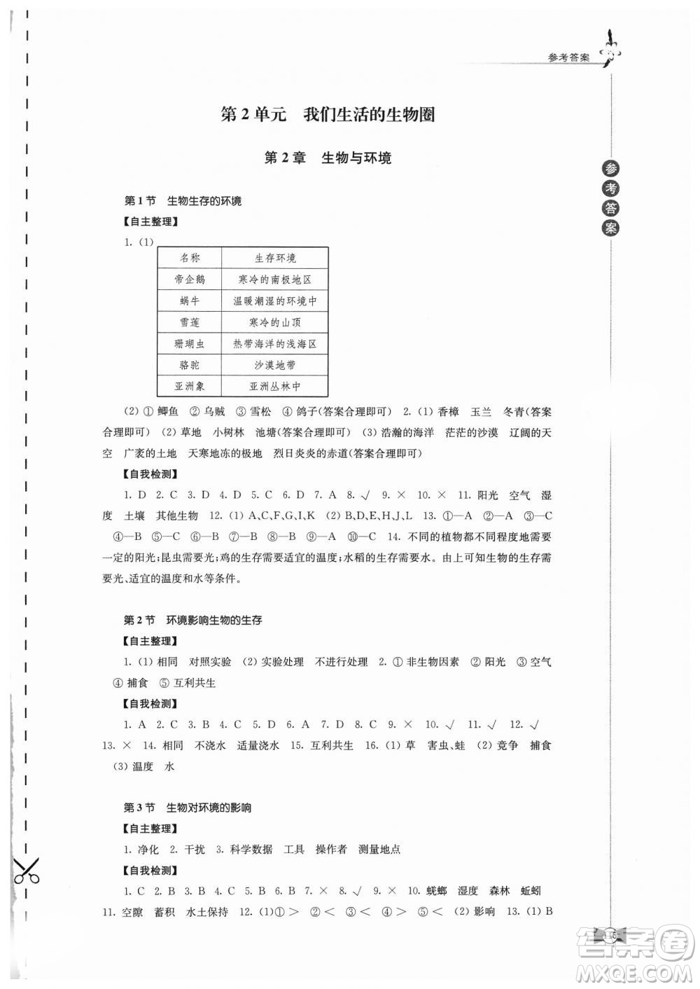 2018秋蘇教版學(xué)習(xí)與評(píng)價(jià)7年級(jí)上冊(cè)生物學(xué)答案