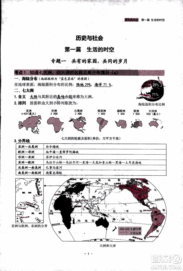 2018楊柳文化歷史與社會思想品德中考總復習學習手冊考點解讀省考點版參考答案