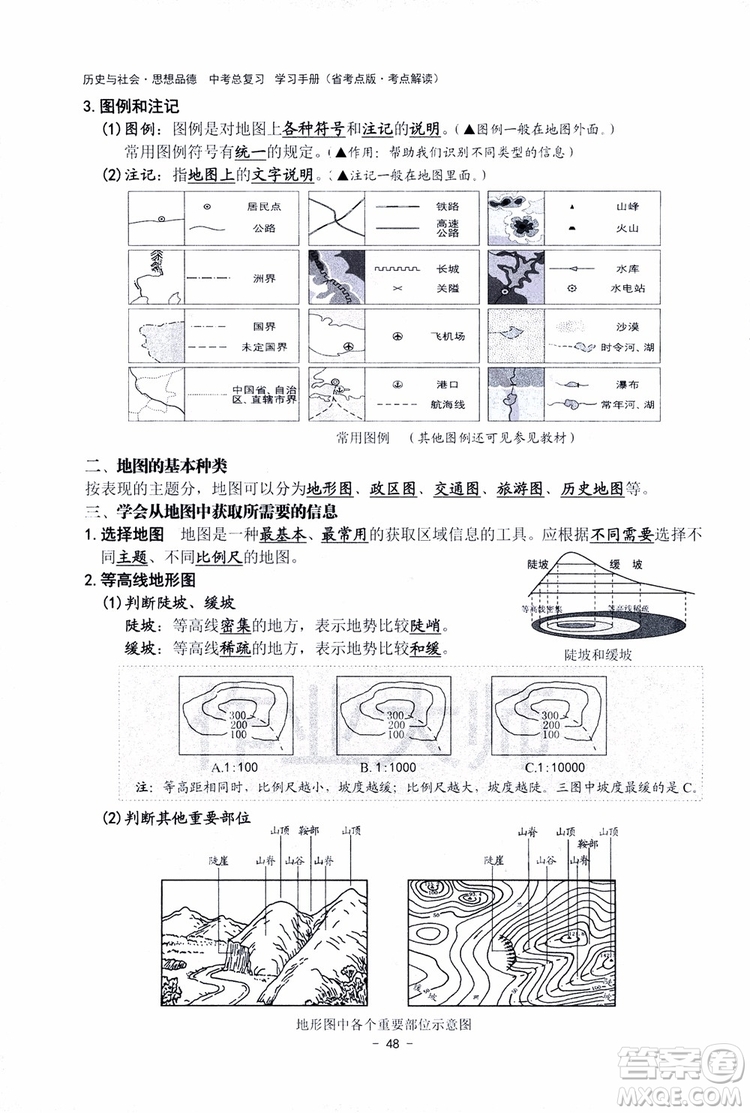 2018楊柳文化歷史與社會思想品德中考總復習學習手冊考點解讀省考點版參考答案