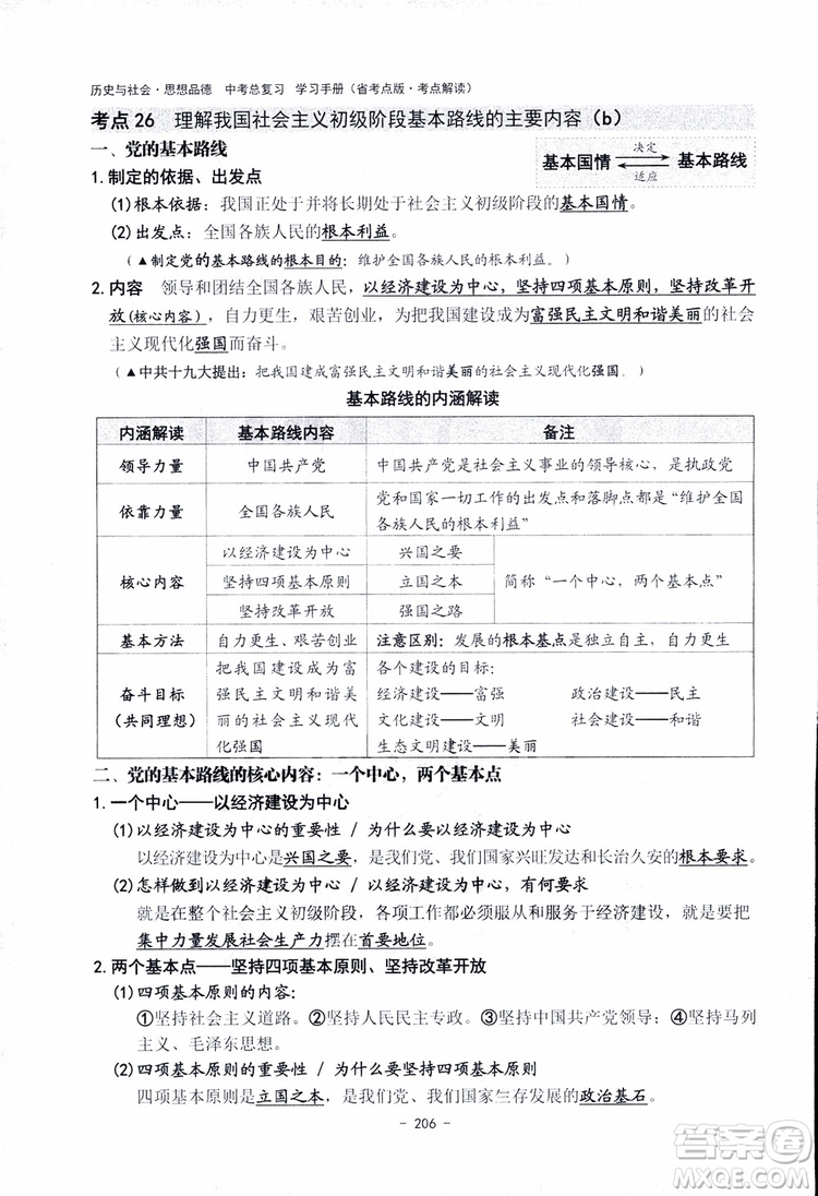 2018楊柳文化歷史與社會思想品德中考總復習學習手冊考點解讀省考點版參考答案