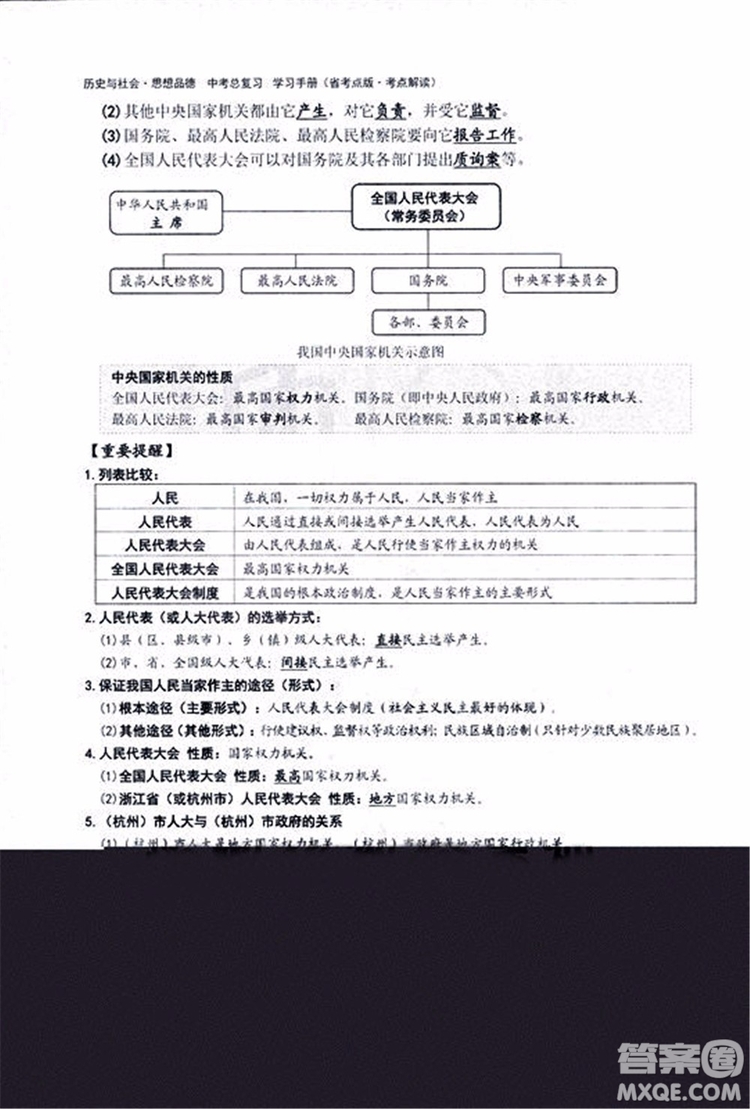 2018楊柳文化歷史與社會思想品德中考總復習學習手冊考點解讀省考點版參考答案