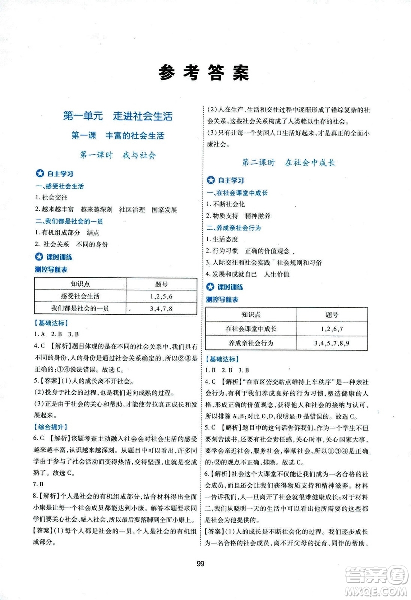 2018年新課程學(xué)習(xí)與評價八年級道德與法治上冊答案