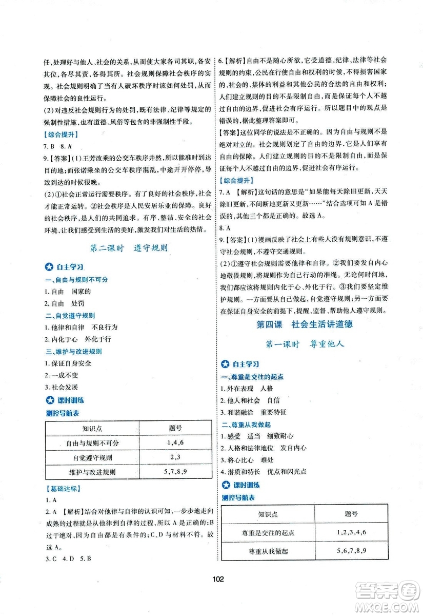 2018年新課程學(xué)習(xí)與評價八年級道德與法治上冊答案