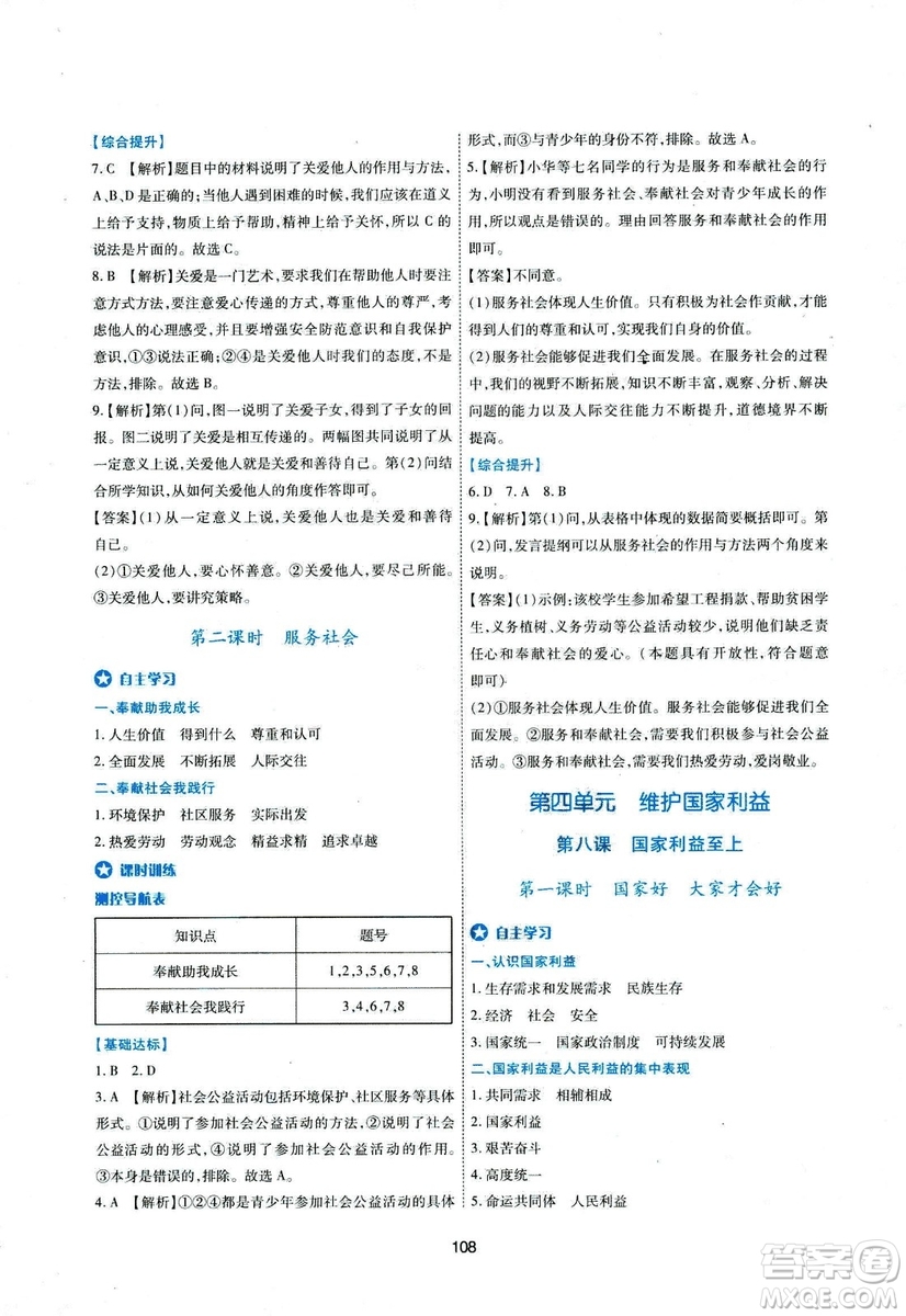 2018年新課程學(xué)習(xí)與評價八年級道德與法治上冊答案