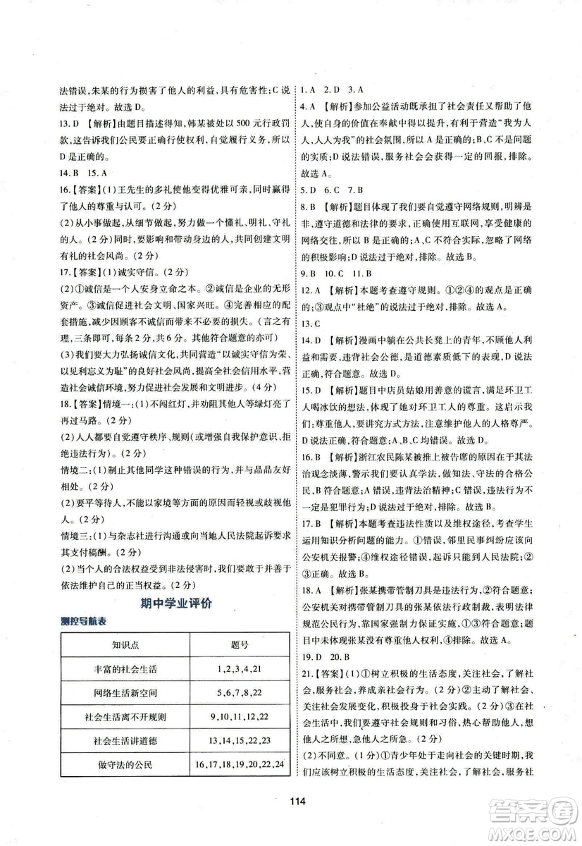 2018年新課程學(xué)習(xí)與評價八年級道德與法治上冊答案