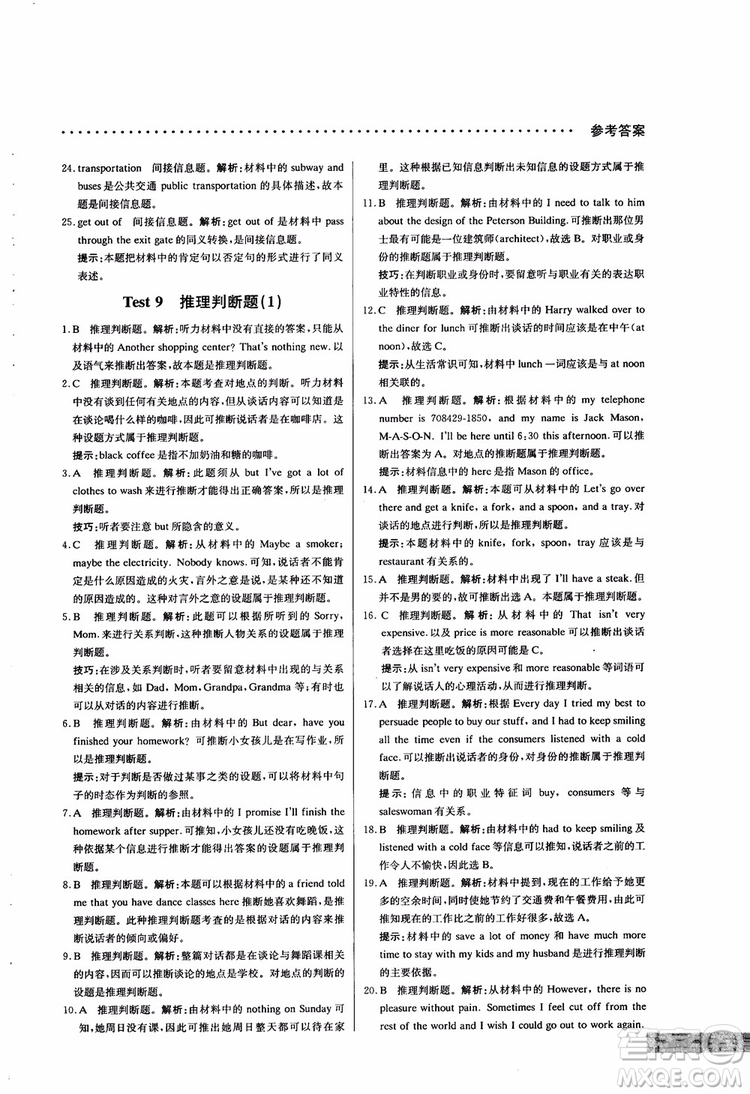 2019版哈佛英語聽力理解巧學精練高一參考答案