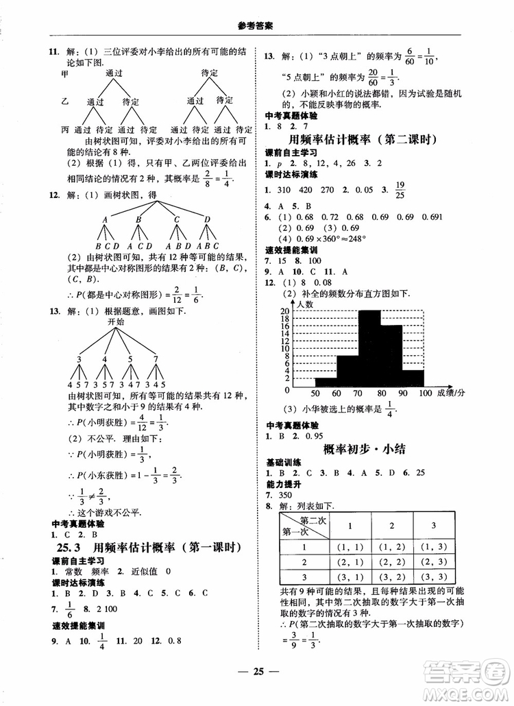 南粵學(xué)典2018學(xué)考精練數(shù)學(xué)九年級全一冊人教版RJ參考答案