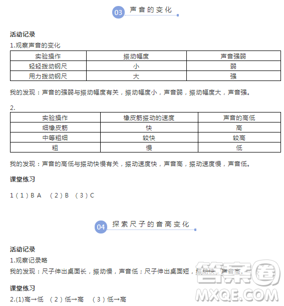 2018浙江四年級(jí)上冊(cè)科學(xué)作業(yè)本第三單元答案