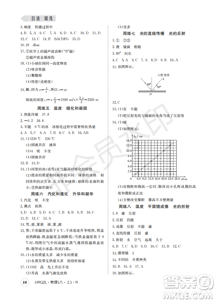 2019新版日清周練八年級(jí)物理上冊(cè)人教版參考答案