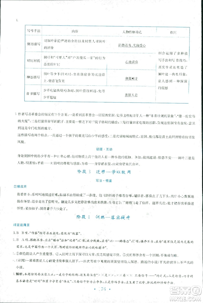 2018新編高中同步作業(yè)人教版語文選修中國小說欣賞答案