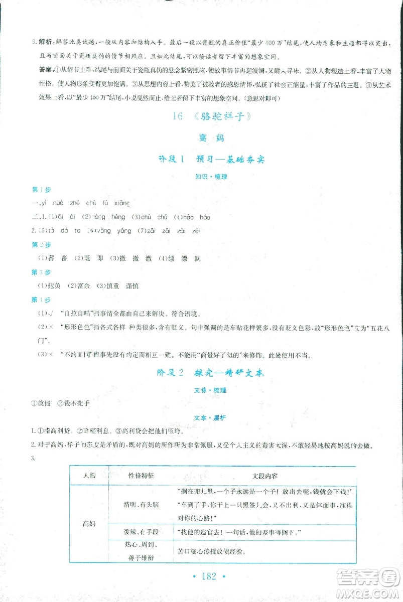 2018新編高中同步作業(yè)人教版語文選修中國小說欣賞答案