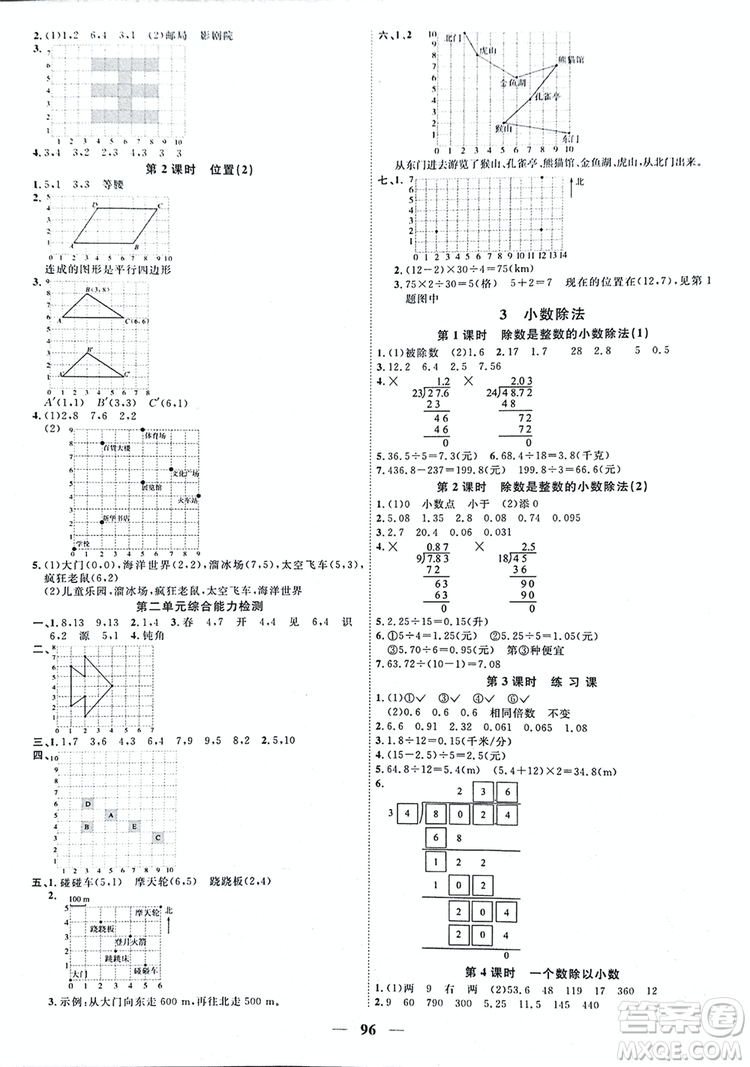 湖南師范大學(xué)出版社2018陽光課堂課時優(yōu)化作業(yè)數(shù)學(xué)人教版五年級上參考答案