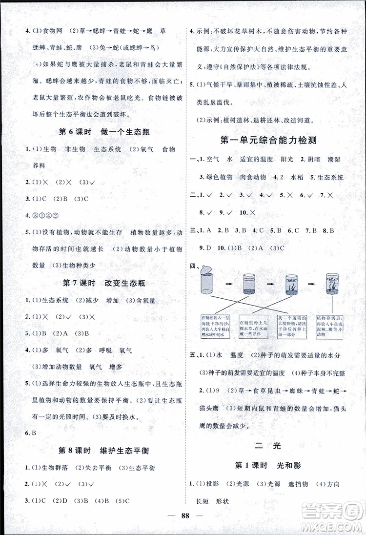 9787539295008陽光同學(xué)五年級上冊科學(xué)教科版2018課時優(yōu)化作業(yè)參考答案