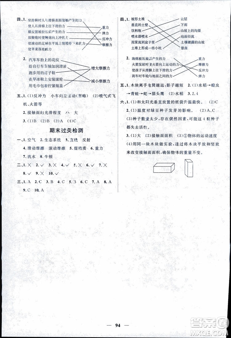 9787539295008陽光同學(xué)五年級上冊科學(xué)教科版2018課時優(yōu)化作業(yè)參考答案