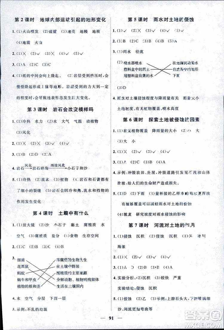 9787539295008陽光同學(xué)五年級上冊科學(xué)教科版2018課時優(yōu)化作業(yè)參考答案