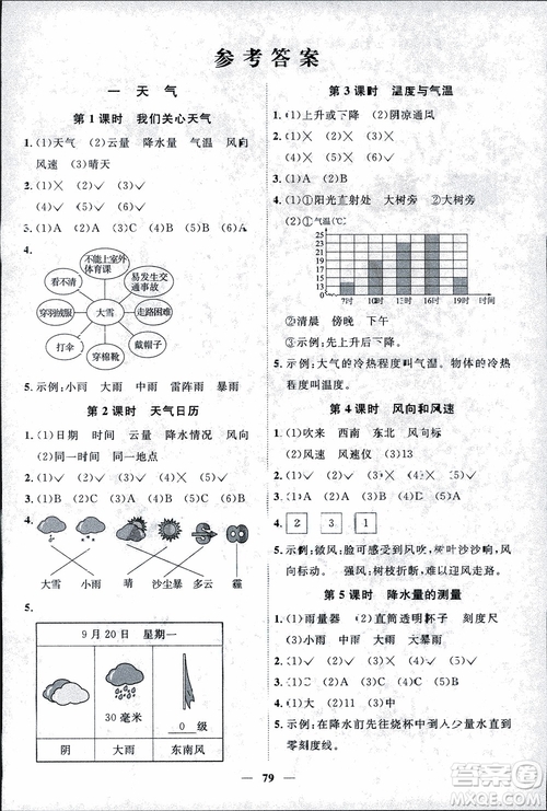 教科版2018秋陽光同學課時優(yōu)化作業(yè)科學四年級上冊科學JK參考答案