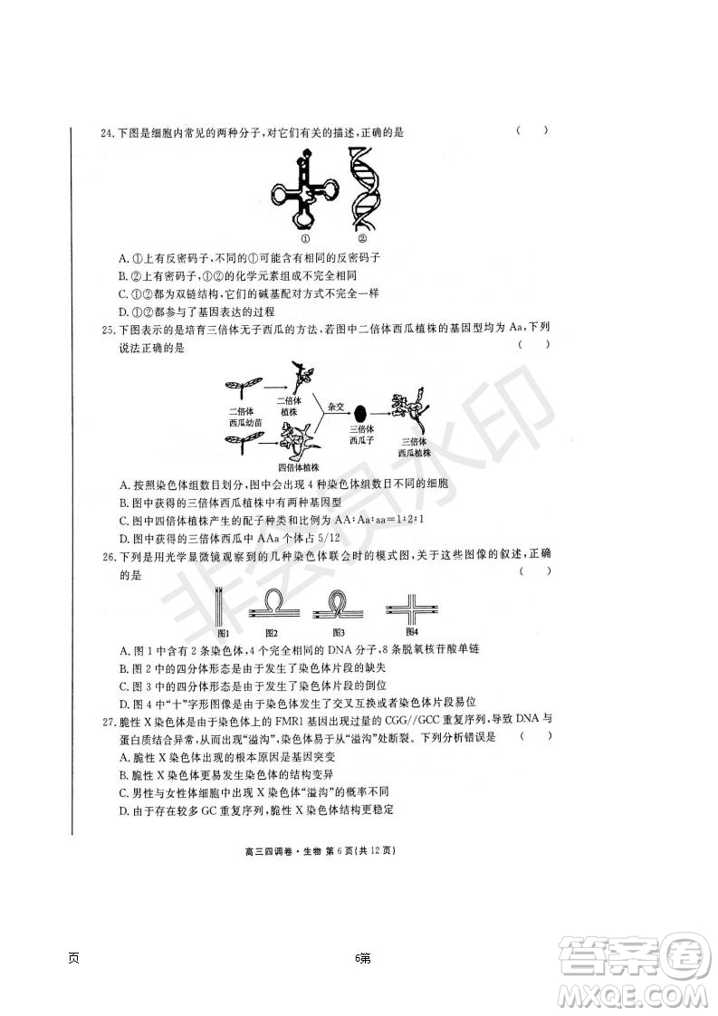 2019屆河北省衡水中學(xué)高三上學(xué)期四調(diào)考試生物試題及答案