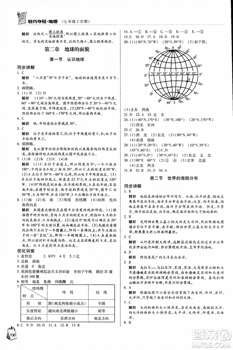 2018年金博士輕巧奪冠七年級地理上冊青島專用參考答案