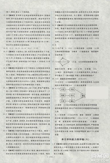 2018天舟文化能力培養(yǎng)與測(cè)試人教版生物必修3參考答案