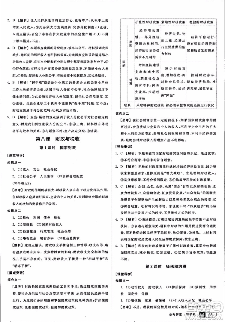 9787806204290全品學(xué)練考高中政治必修1人教版RJ新高考同步練習(xí)2018參考答案