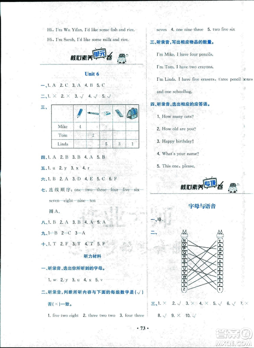 2018年核心素養(yǎng)卷課時(shí)練B英語(yǔ)三年級(jí)上冊(cè)答案