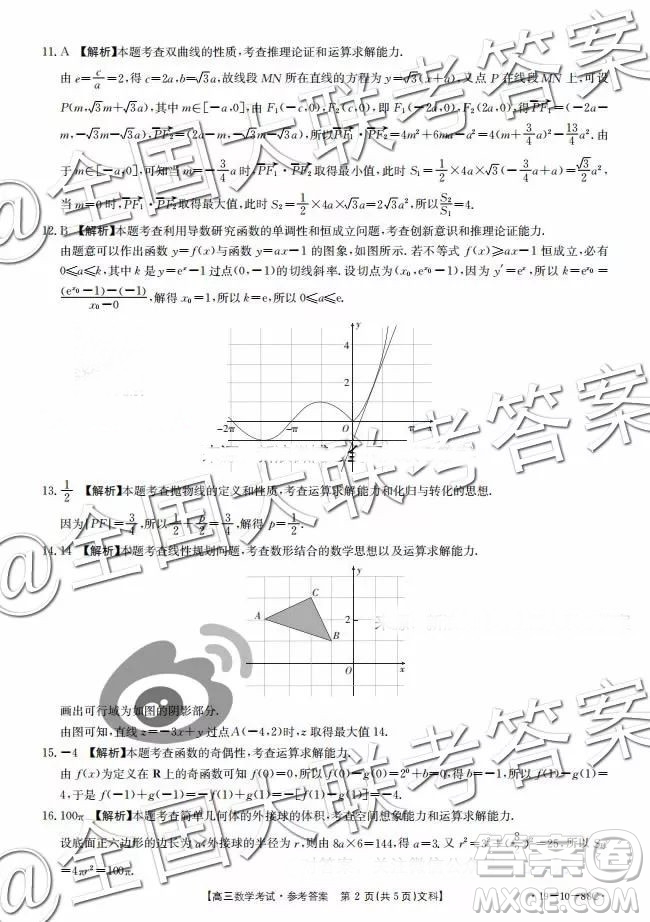 2018年廣東百校聯(lián)考11月高三文科數(shù)學參考答案