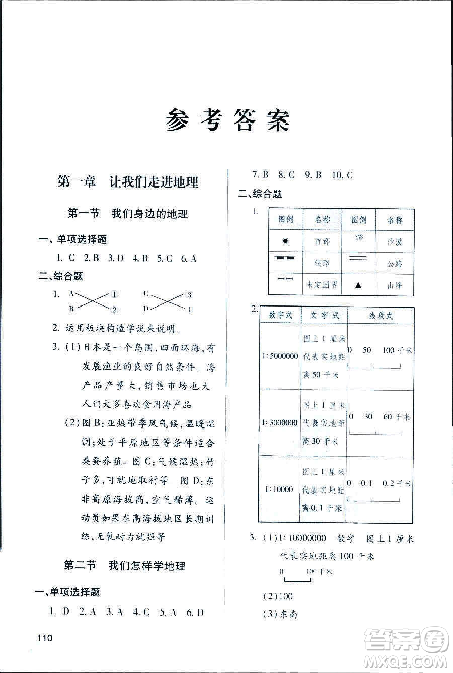 2018新版地理新課堂同步學(xué)習(xí)與探究七年級(jí)上青島版答案