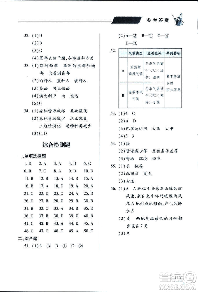 2018新版地理新課堂同步學(xué)習(xí)與探究七年級(jí)上青島版答案