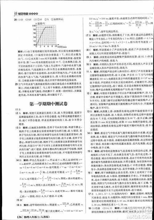 2019版1+1輕巧奪冠優(yōu)化訓(xùn)練9787552237238八年級上冊物理參考答案