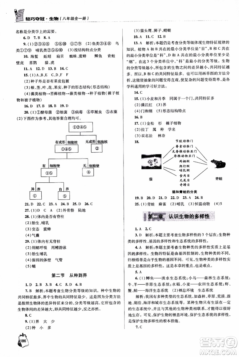 金博士2018年輕巧奪冠生物八年級全一冊青島專用參考答案