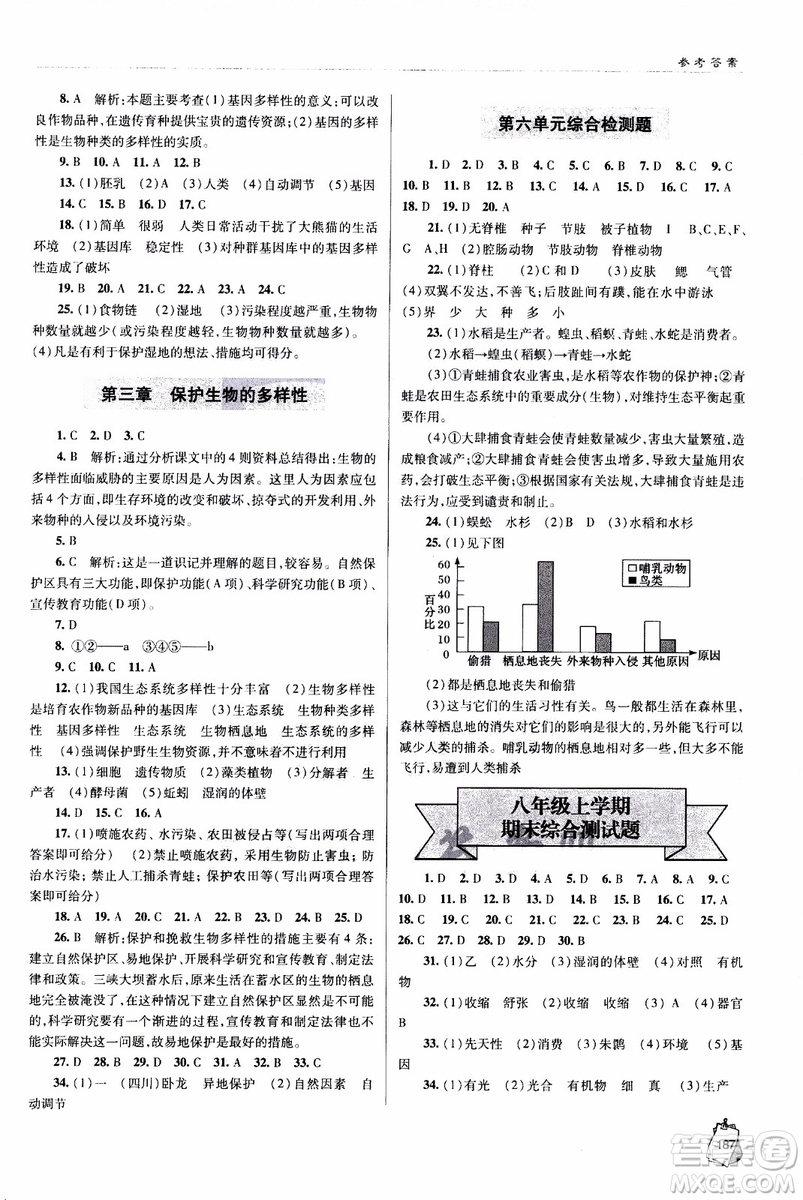 金博士2018年輕巧奪冠生物八年級全一冊青島專用參考答案