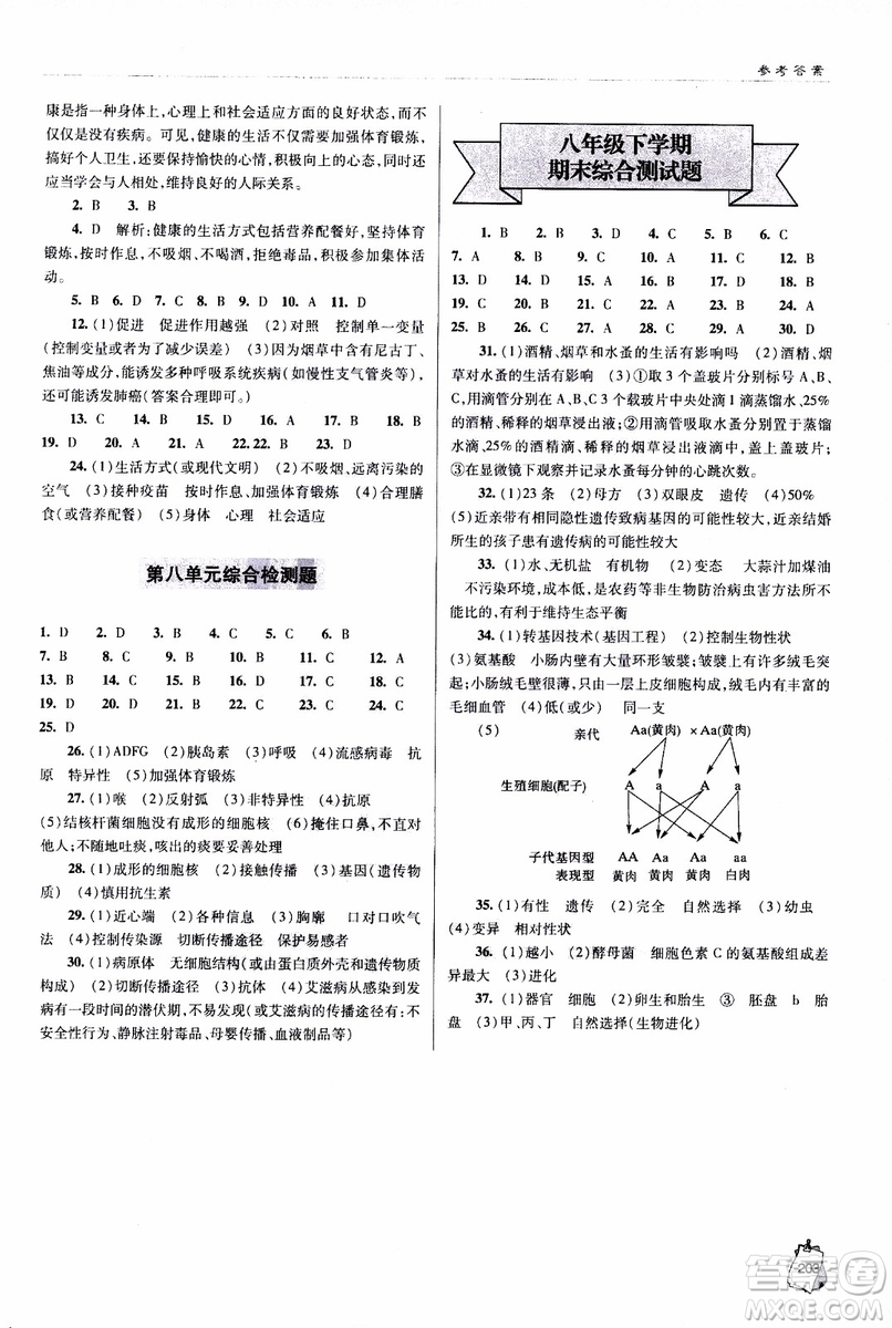 金博士2018年輕巧奪冠生物八年級全一冊青島專用參考答案