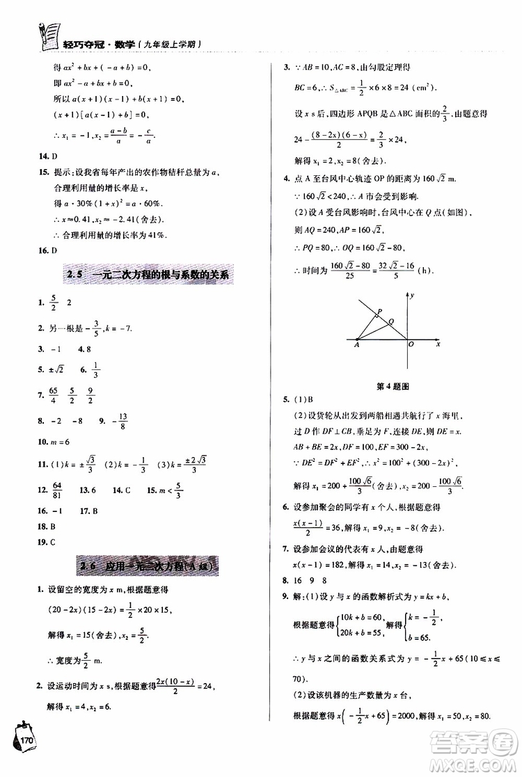 2018年輕巧奪冠九年級上學期數(shù)學青島專用參考答案