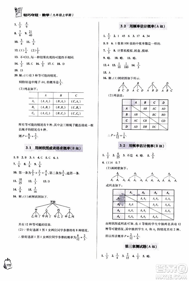 2018年輕巧奪冠九年級上學期數(shù)學青島專用參考答案