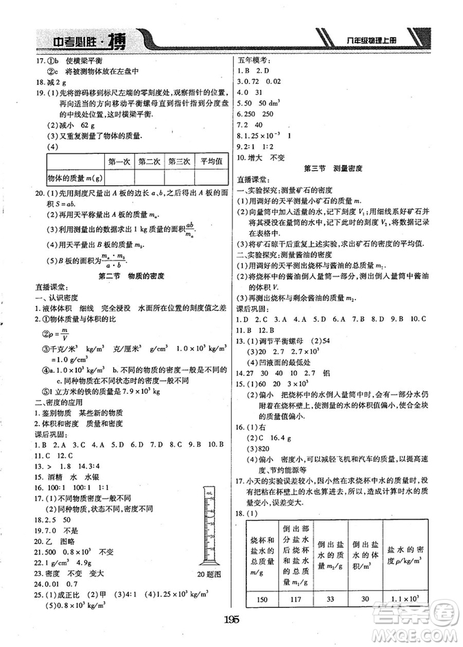 9787568803311中考必勝搏2018年八年級物理RJY版上冊答案