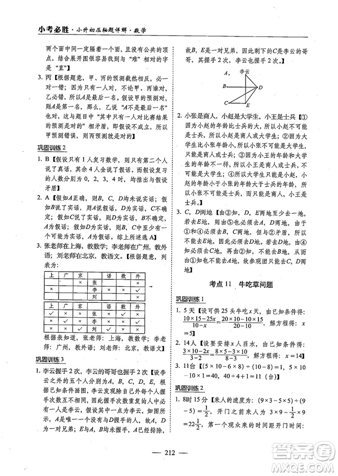 2018年小考必勝小升初壓軸題詳解數(shù)學(xué)參考答案