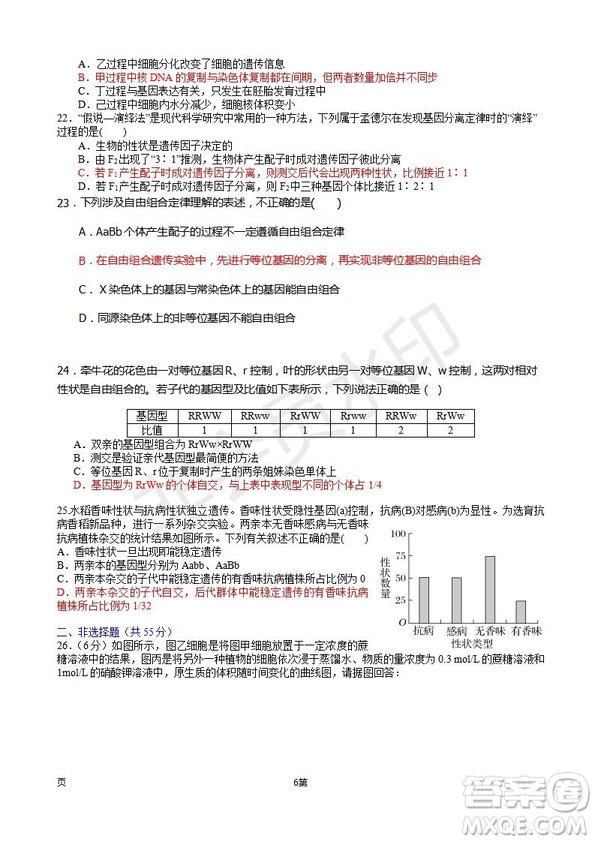 2019屆福建省師大附中高三上學(xué)期期中考試生物試題及答案