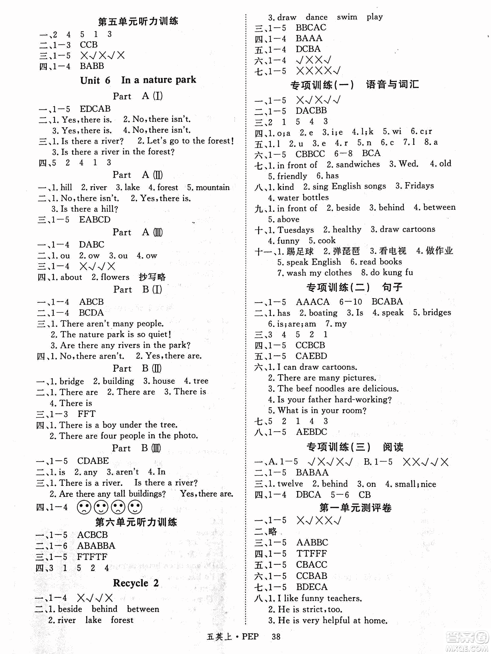 2018年優(yōu)翼叢書9787563492909學練優(yōu)小學英語五年級上PEP人教版參考答案