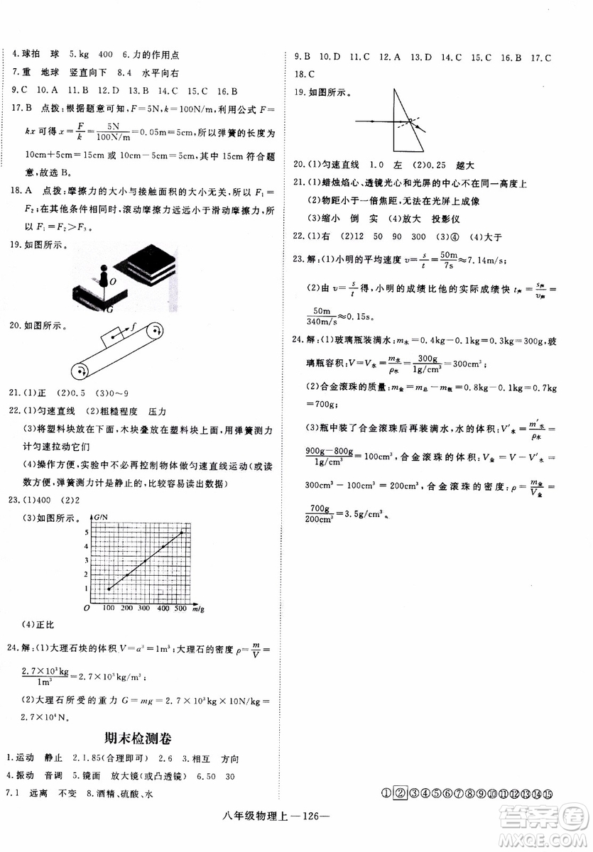 2018秋優(yōu)翼叢書(shū)學(xué)練優(yōu)物理八年級(jí)上滬科版參考答案