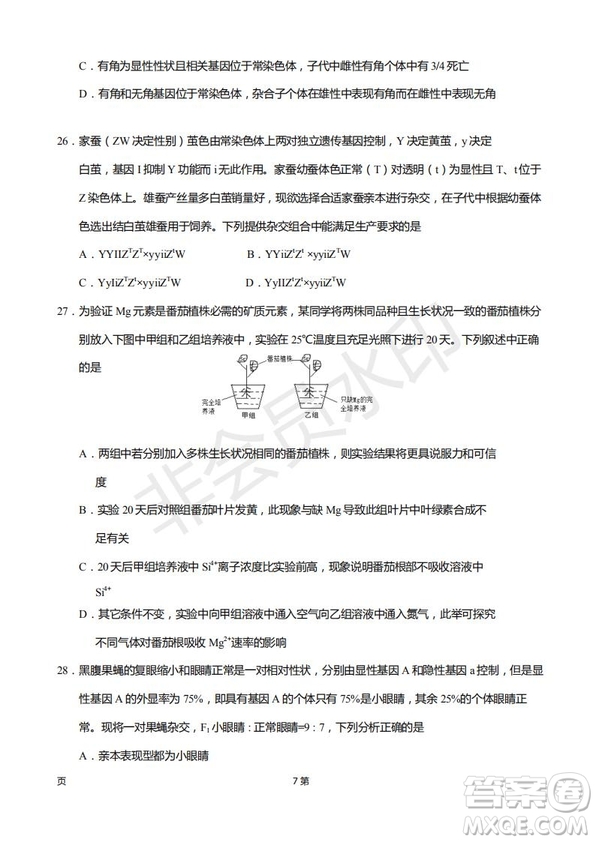 2019屆福建省廈門(mén)外國(guó)語(yǔ)學(xué)校高三11月月考生物試題及答案